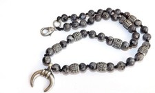 Half Moon Silver Pendant Necklace Real Shiny Labradorite Gems Ancient Handmade