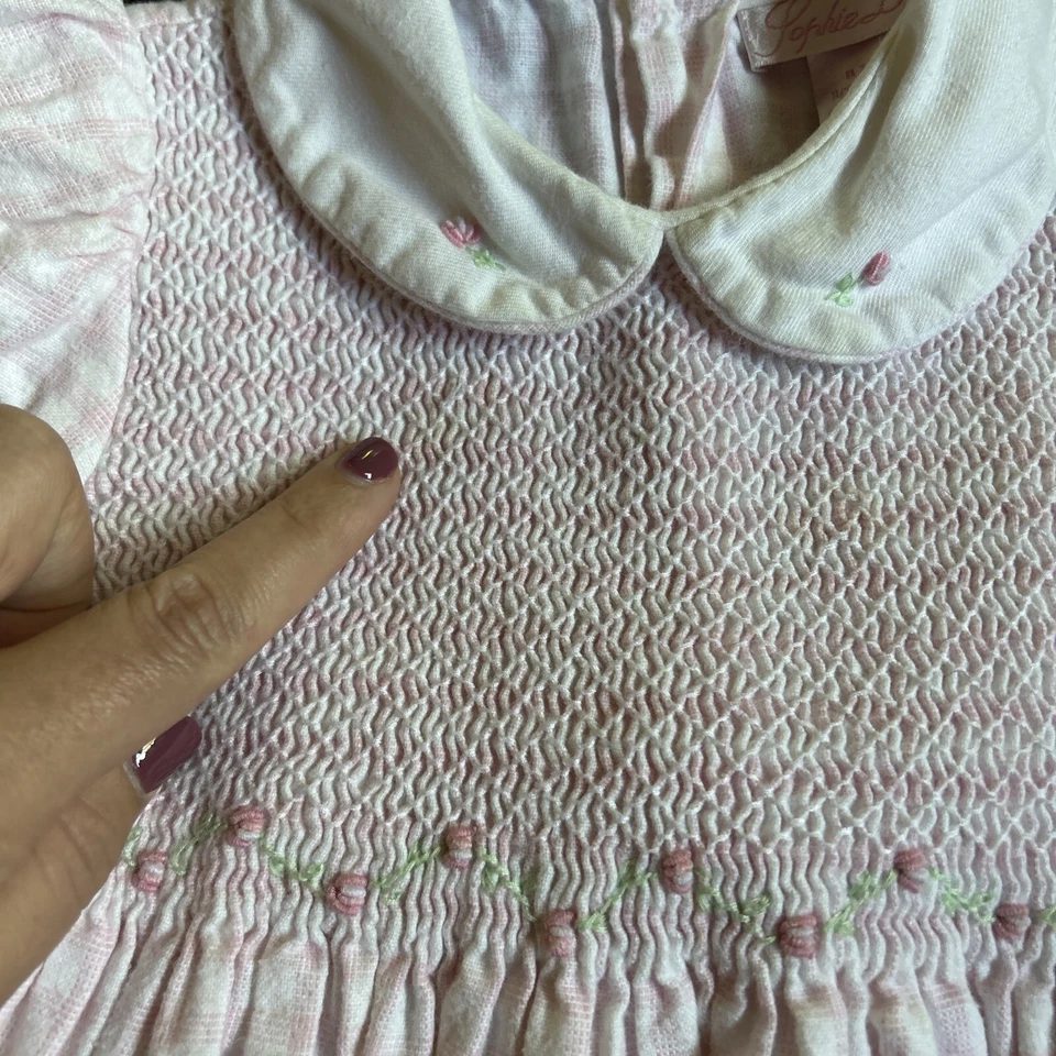 Vestido Vintage SOPHIE DESS Meninas Smocked Tamanho 2T Amarrar Traseiro Padrão Rosa Manga Longa - Imagem 3 de 4