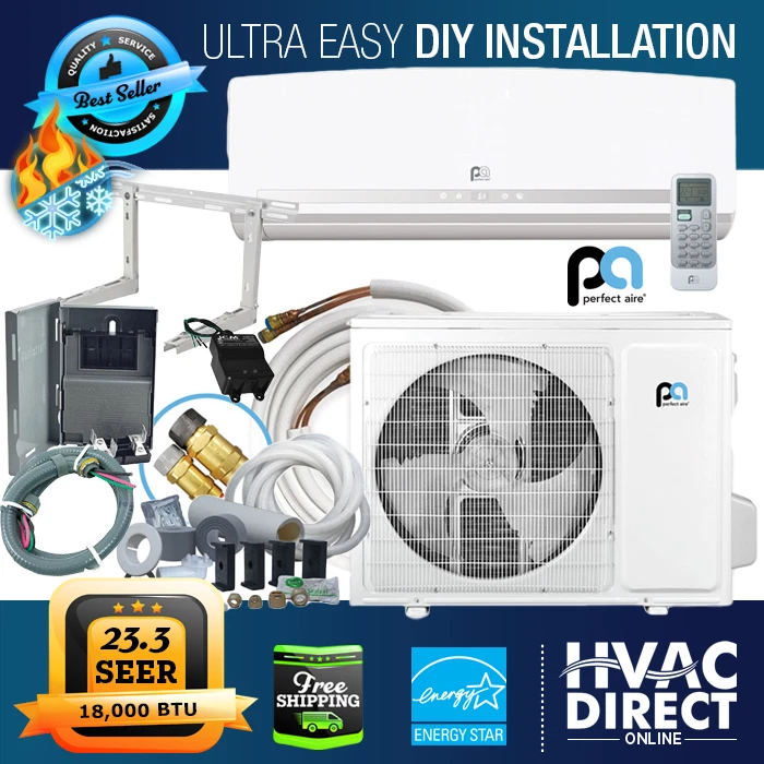 DIY 18K BTU 23.3 SEER 230V Mini-Split Heat Pump w/Full Install Kit, Perfect  Aire | eBay