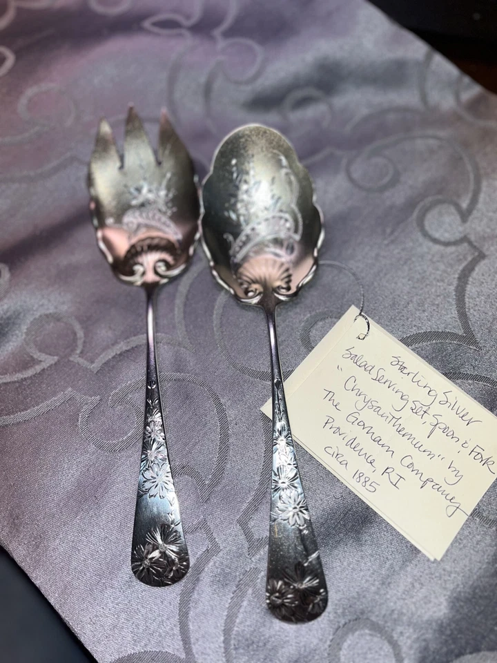 Juego de servir ensalada Gorham Crisantemo Plata Esterlina ¡Increíble Estado! Foto 4 de 4