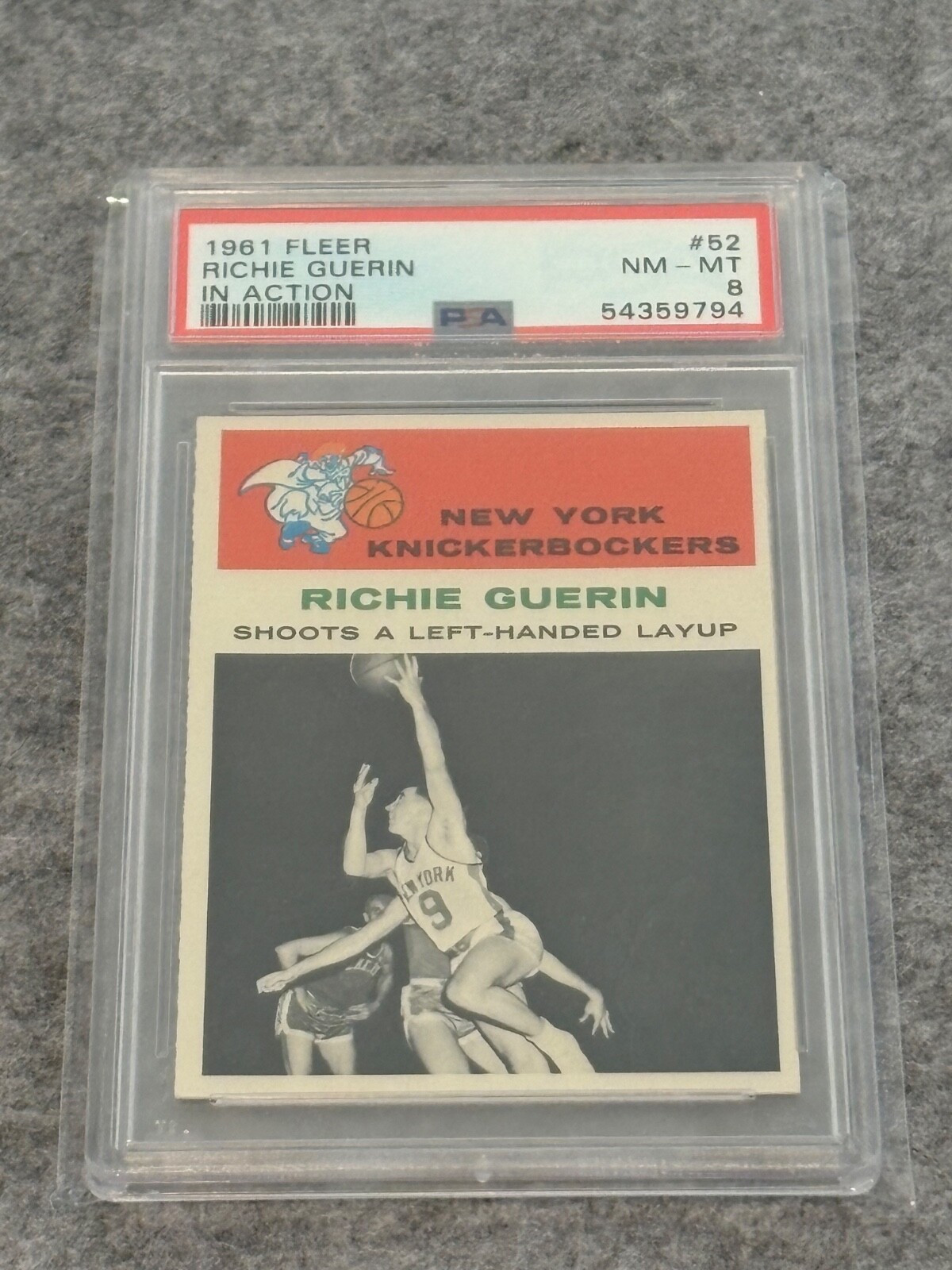 1961 Fleer Basketball #52 Richie Guerin In Action HOF PSA 8