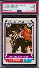 1975 OPC WHA #64 ANDRE LACROIX AS PSA 9 MINT o-pee-chee SD MARINERS   Centered!