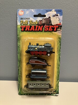 MH 447 Die-Cast Pull Back Train With Blue Locomotive & (3) Cars Brand New 