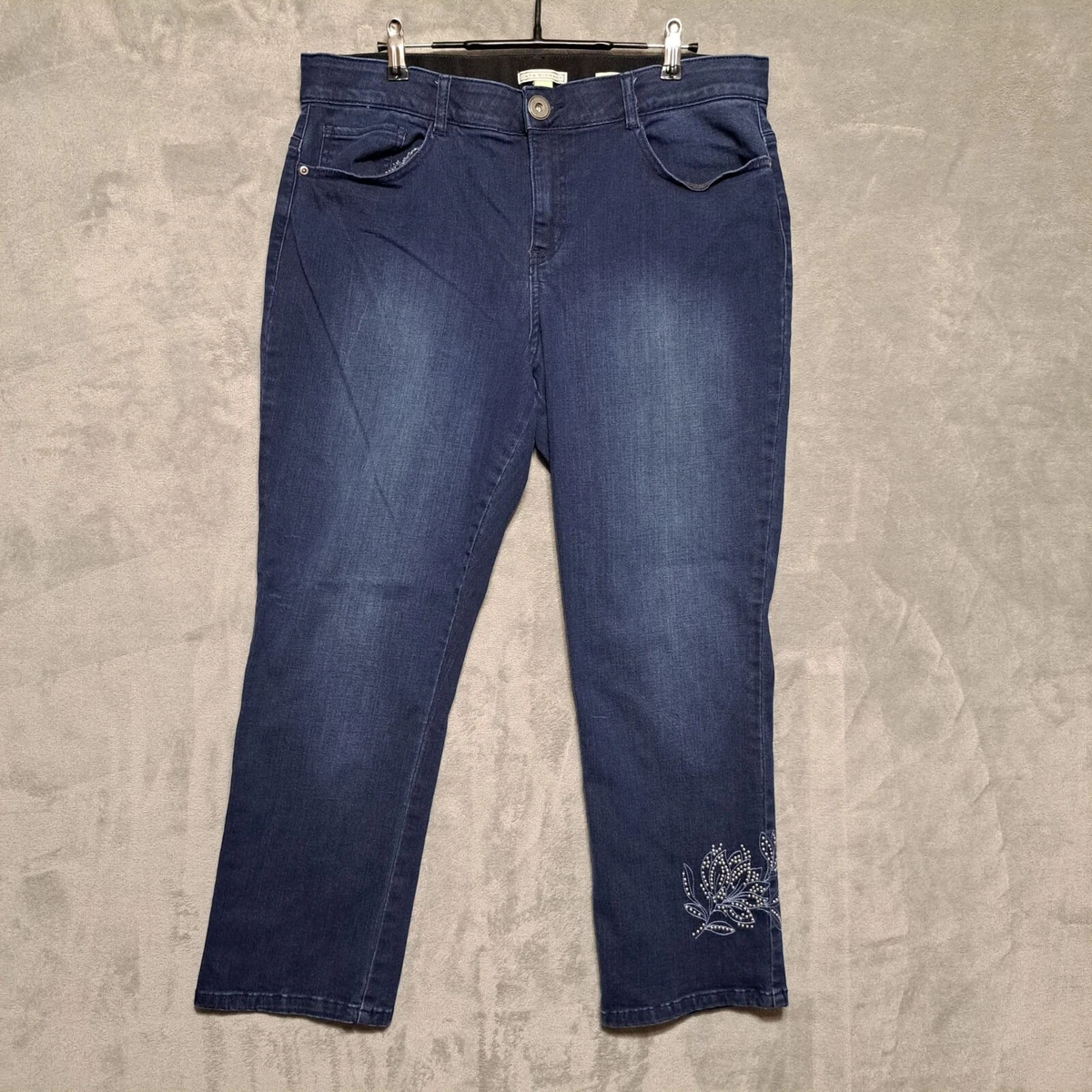 Dana Buchman Women Ankle Jeans Size 14 Blue Embellished Floral