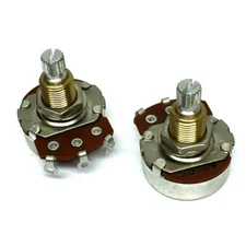 (2) Alpha Full Size 250k Audio 6mm Split Shaft Pots for Guitar & Bass ESSP-250A