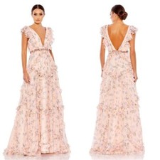 Mac Duggal 68090 Ruffled Floral Print Cap Sleeve Gown Size 18 NWT Pink Multi
