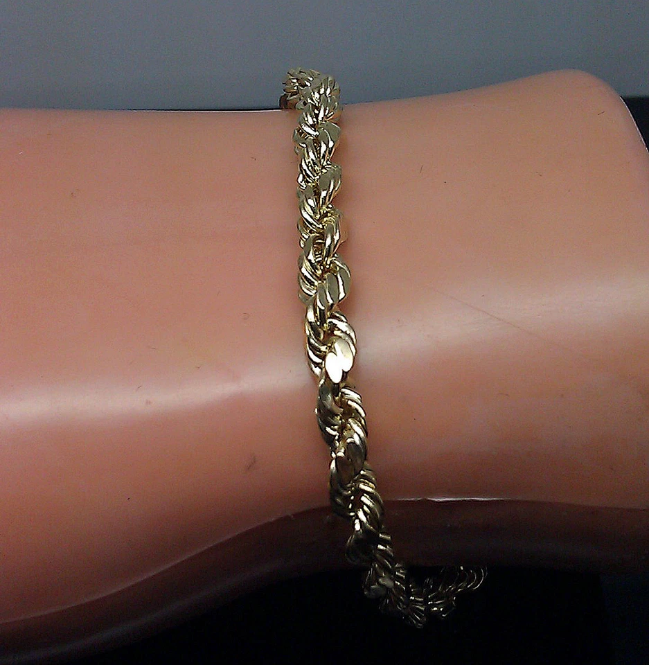 Brazalete de cuerda de oro amarillo de 10k real de 4 mm 8 pulgadas para hombres y mujeres corte de diamante a la venta Foto 4 de 4