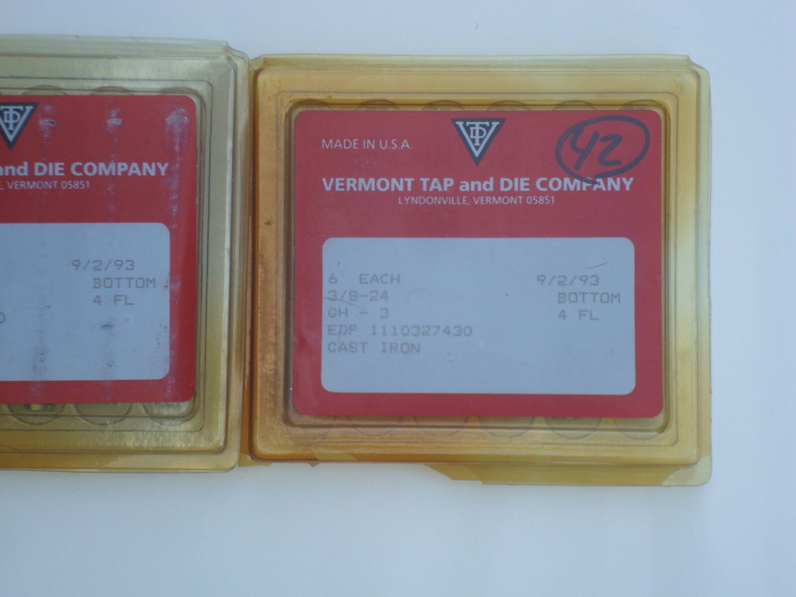 Lot of 12 pcs Vermont Tap and Die 3/824 GH3 iron 4 flute bottom EDP