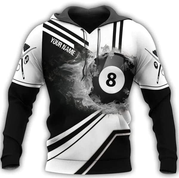 Personalized 3D Billiard Hoodie Black And White Pattern, Billiard Hoodies Men