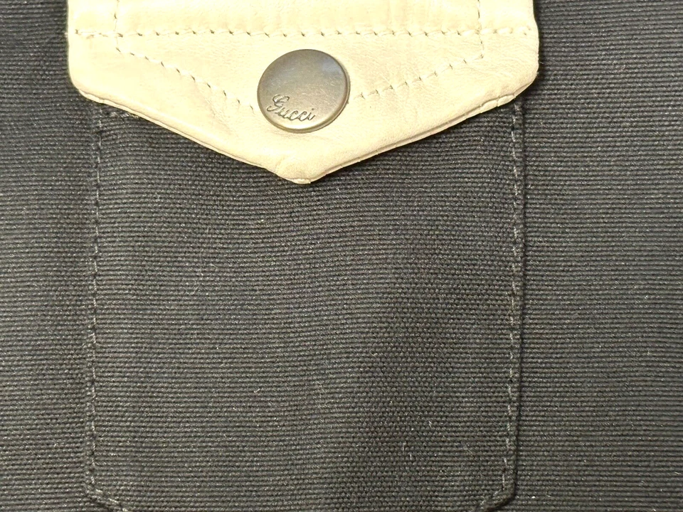 Jaqueta de couro vintage GUCCI interruptor 2 vias piloto único 54 algodão preto/marfim **RARA** - Imagem 3 de 4