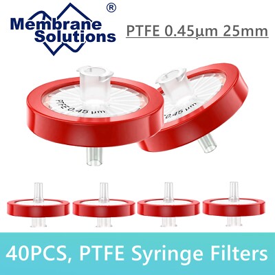 40Pcs HPLC Syringe Filters 0.45μm 25mm PTFE Membrane Female Luer Lock High Flow