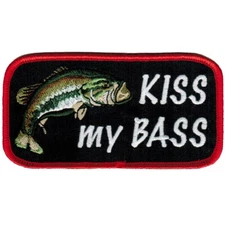 KISS MY BASS PATCH embroidered iron-on FISHING FISH NOVELTY JOKE LARGE MOUTH