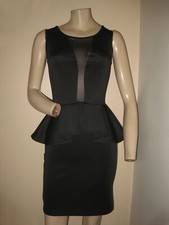 Guess Black Body-Con Mesh Peplum Waist Exposed Zipper Cocktail Party Dress XS/S