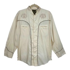 Jimy Camisa Charra Mens Shirt L Beige Western Embroidery Button Rodeo Mexico New