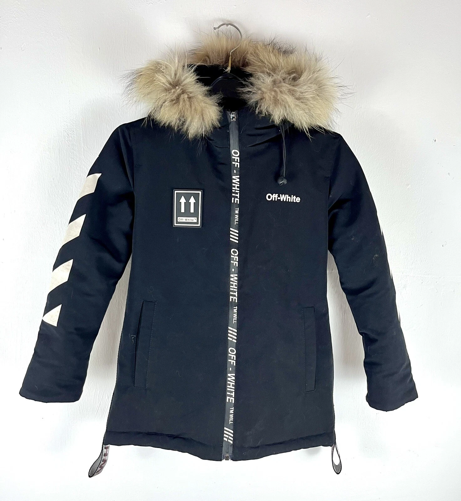 OFF WHITE Giacca giubbino imbottito nero freccia Off White bambino ragazza con cappuccio taglia 8 anni