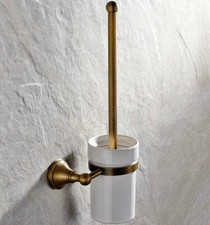 Antique Brass Bathroom Toilet Brush With Ceramic Cup Holder Wall Mount Gba149