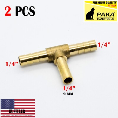 2PC - 1/4 HOSE BARB TEE Brass Pipe 3 WAY T Fitting Thread Gas Fuel Water Air