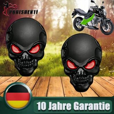2x Totenkopf 3D Aufkleber Schwarz Matt Rot Sticker Auto Motorrad Schädel Emblem - Bild 1 von 4