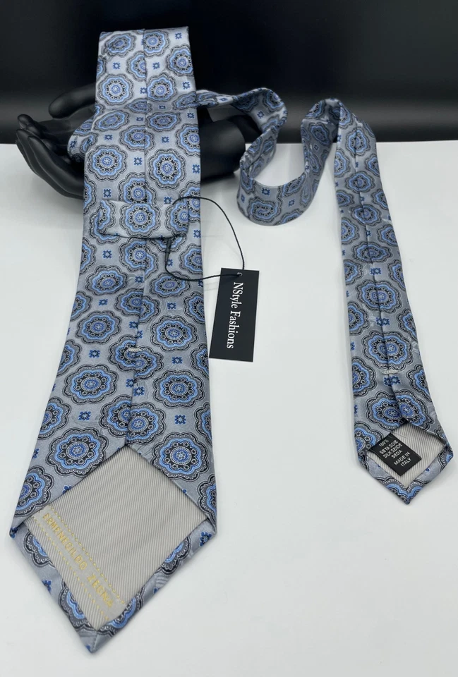 Corbata Ermenegildo Zegna para hombre 100 % seda ~ plateada ~ cachemira ~ ¡Hecha en Italia! Foto 3 de 4