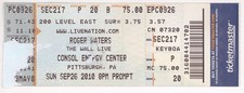 Biglietto raro concerto Roger Waters 26/09/10 Pittsburgh PA The Wall! Pink Floyd