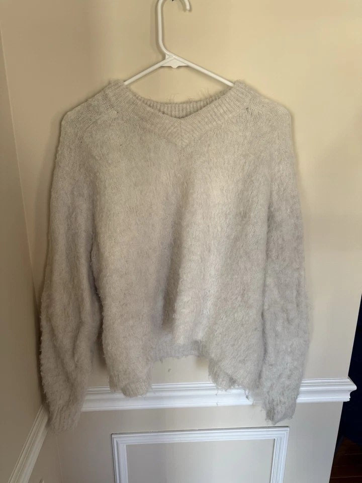 Suéter Pullover Madewell Marfil Cepillado Difuso Cuello en V Mezcla Lana-Alpaca Talla M Foto 2 de 4