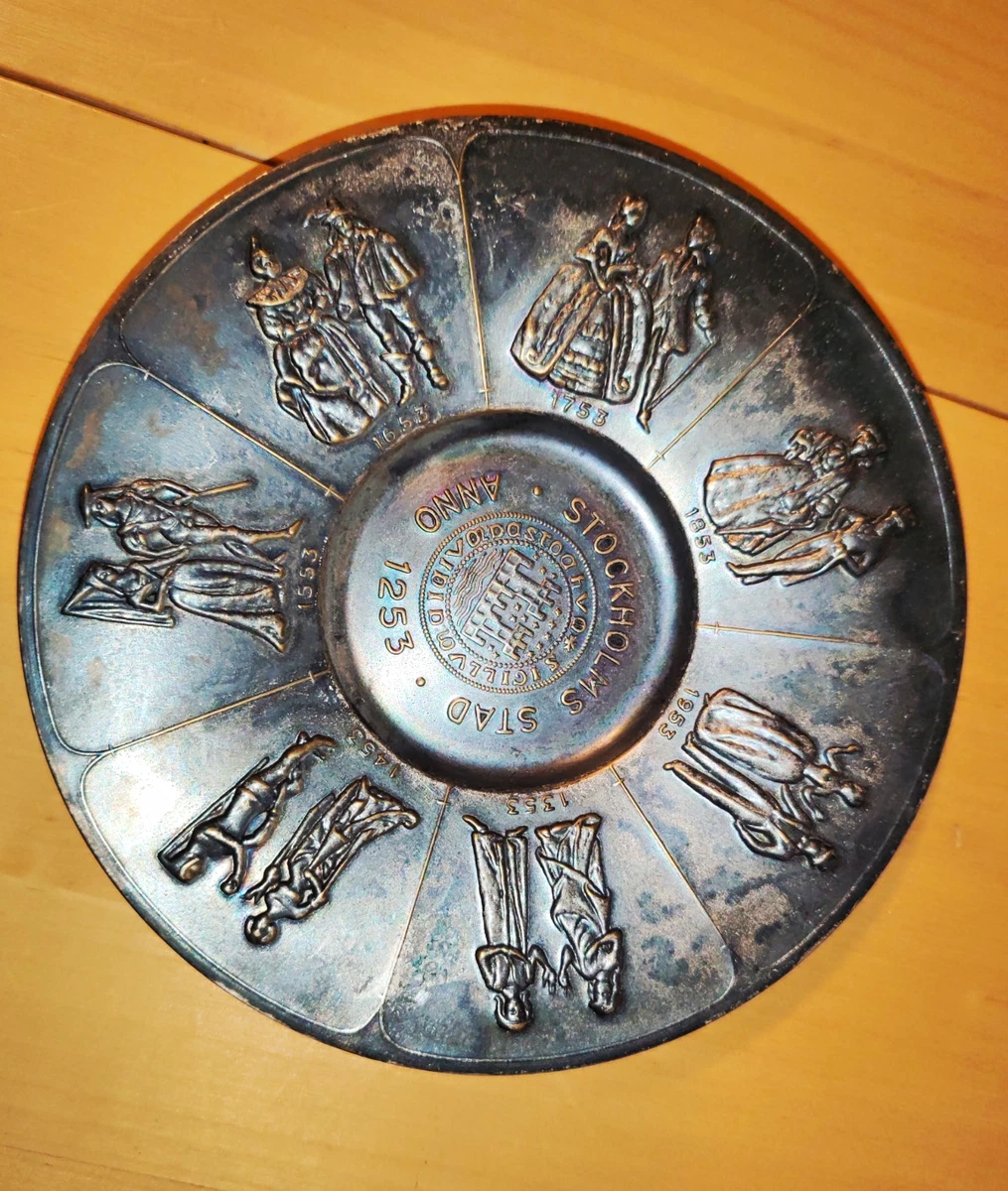 Vintage Stockholm Sweden Pewter Plate Wall Hanging Embossed Stad Anno 1253