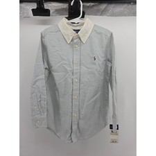 Ralph Lauren Boys Blue/White Stripe Oxford Button-Down Shirt size 6 NWT