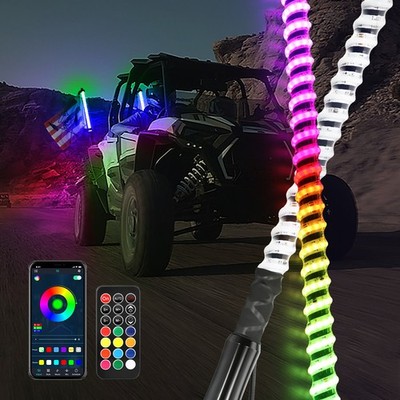 Pair 2ft RGB COB LED Whip Lights Antenna Chase + Flag&Remote for ATV UTV RZR XP