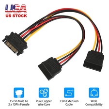 15 Pin Male to 2x 15Pin Female Y Splitter Cable Adapter for Hard Drive Disk SSD