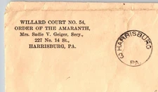 Willard Court No 54 Order of Amaranth Harrisburg PA  Advertising Cover