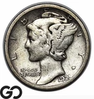 1921-D Mercury Dime, Lower Mintage Key Date Denver Issue, Choice Fine