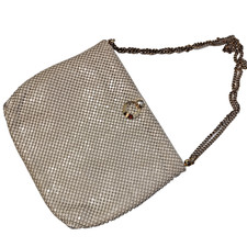 Womens Whiting Davis VTG White Metal Mesh Bag Gold Chain Shoulder Snap Closure