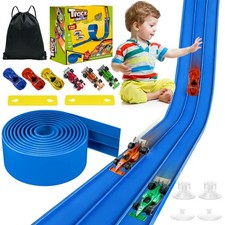 3-Lane Flexible Race Track for Kids - 20FT Flex Race Car Ramp Track with Stro...