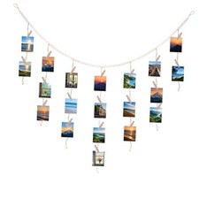 Wooden Beads Garland Collage Picture Card Frame Holder with 30 Wood Clips,