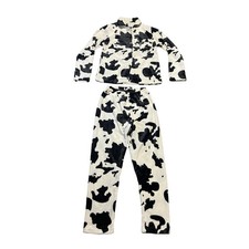 Womens Cow Print Pajama Set Size S Plush Fleece Two Piece Loungewear