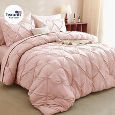 Twin Comforter Set with Sheets Blush Pink, 5 Pieces Pintuck Bed in a Bag, Twin B