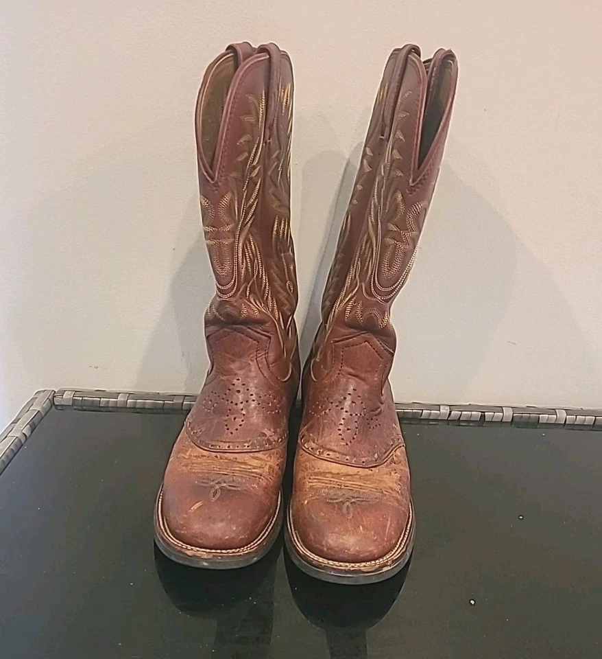 Justin Boots 8D SADDLE VAMP Western Roper Castaño Rabia Rojo CUERO DE VACA 4852 (H13) Foto 3 de 4