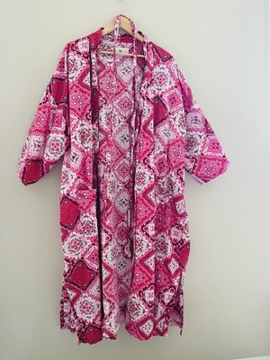 Printfresh Vintage Valentine Robe Plus Size 1X 2X Organic Cotton Pink Belt