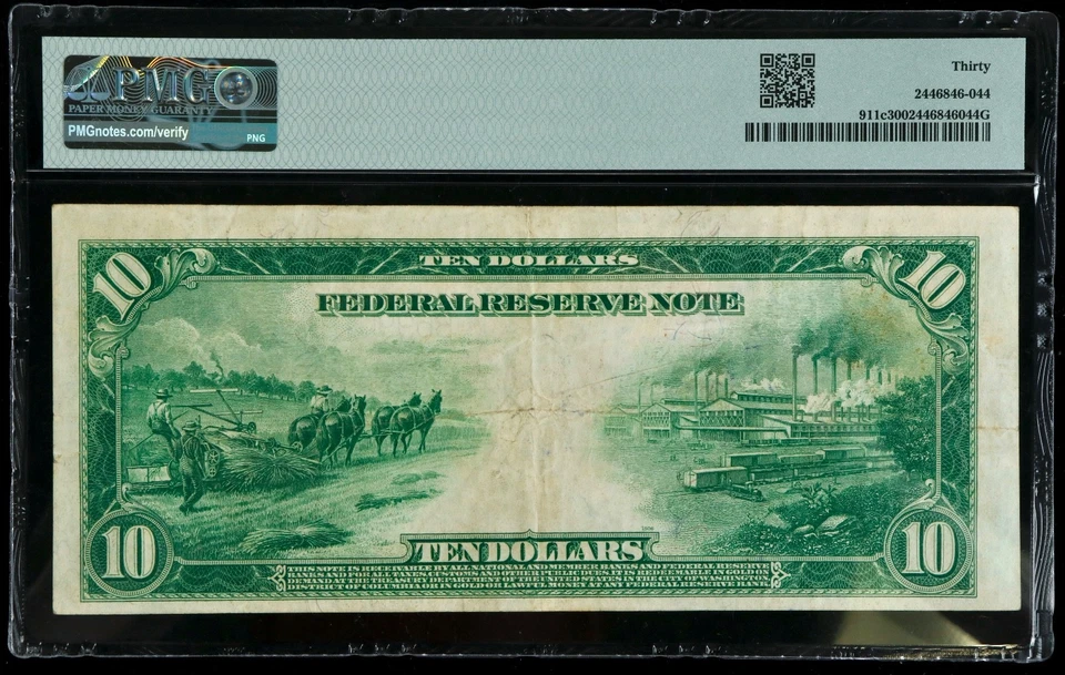 Fr#911c 1914 $10 US Blue Seal New York Federal Reserve Large Note PMG 30 VF - Image 2 of 2