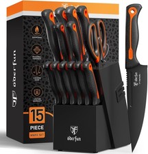 Knife Set, 15-Piece Kitchen Knife Set with Block Wooden German Stainless Steel