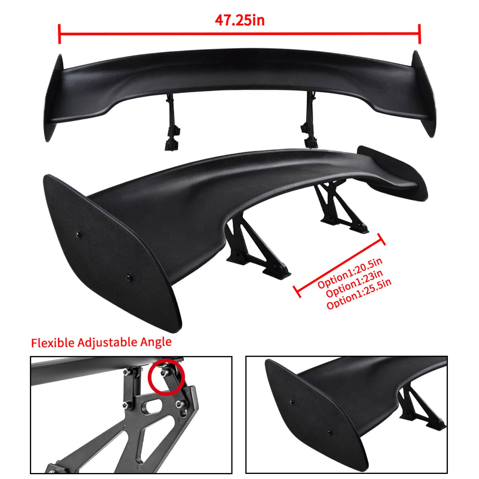 Matte Black GT Style - Universal Adjustable 47 Inch Rear Trunk Spoiler Wing ABS