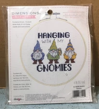 DIMENSIONS HANGING WITH MY GNOMIES 6" ROUND CROSS STITCH KIT