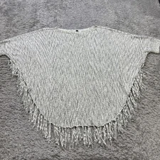 Elan Sweater Women One Size Gray Chucky Dolman Sleeve Fringe Pullover Poncho