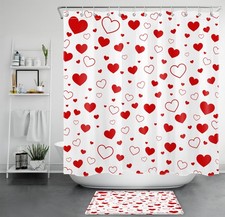Romantic Red Love Heart Valentine Day Shower Curtain Bathroom Accessories Set