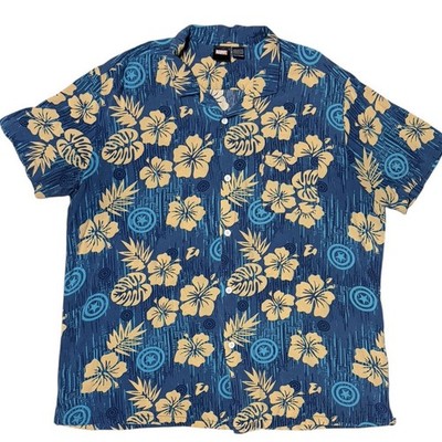 Captain America Hawaiian Shirt Button Up Men s 2XL Camp Tropical Floral Marvel