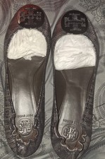Tory Burch Reva Silver Print Ballet Flats, Size 11, NEW IN BOX