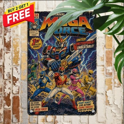 Retro 90s Superhero Team Morphing Transforming Action Hero Plaque Metal Sign