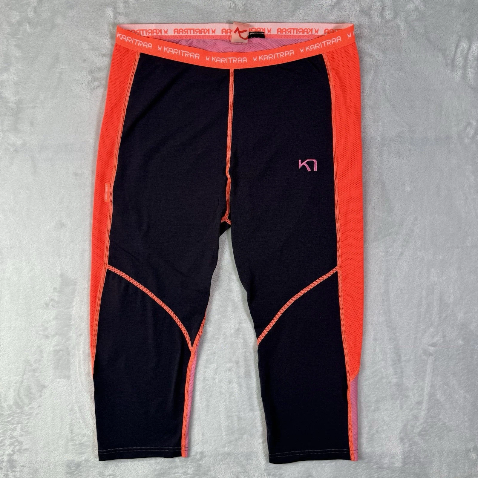 Kari Traa Base Layer Pants L Womens Wool** Crop Leggings Pink Neon Hiking
