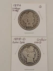 Two Early Date Low Mintage Barber Half Dollars, 1894 & 1898-O Good Condition
