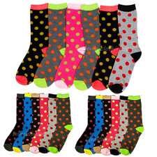 6 Pairs Women's Crew Socks Colorful Polka Dot Soft Stretchy Multicolor Novelty
